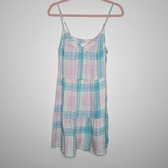 Abound Pastel Plaid Tiered Sun Slip Dress M - Picture 3 of 7